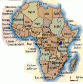 Mapa del continente de Africa donde se encuentran los agapornis o inseparables en habitat natural